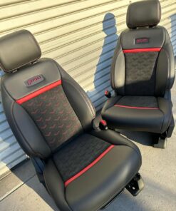 Ford F-150 Custom Leather Interior | Black & Red Seats with Embroidered F-150 Logo